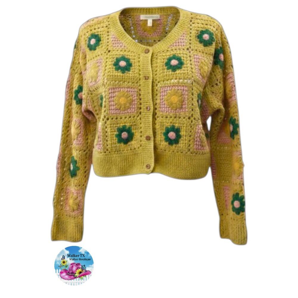 Crochet Cardigan- Floral-Size Med/Large- Like New- $98 Retail
